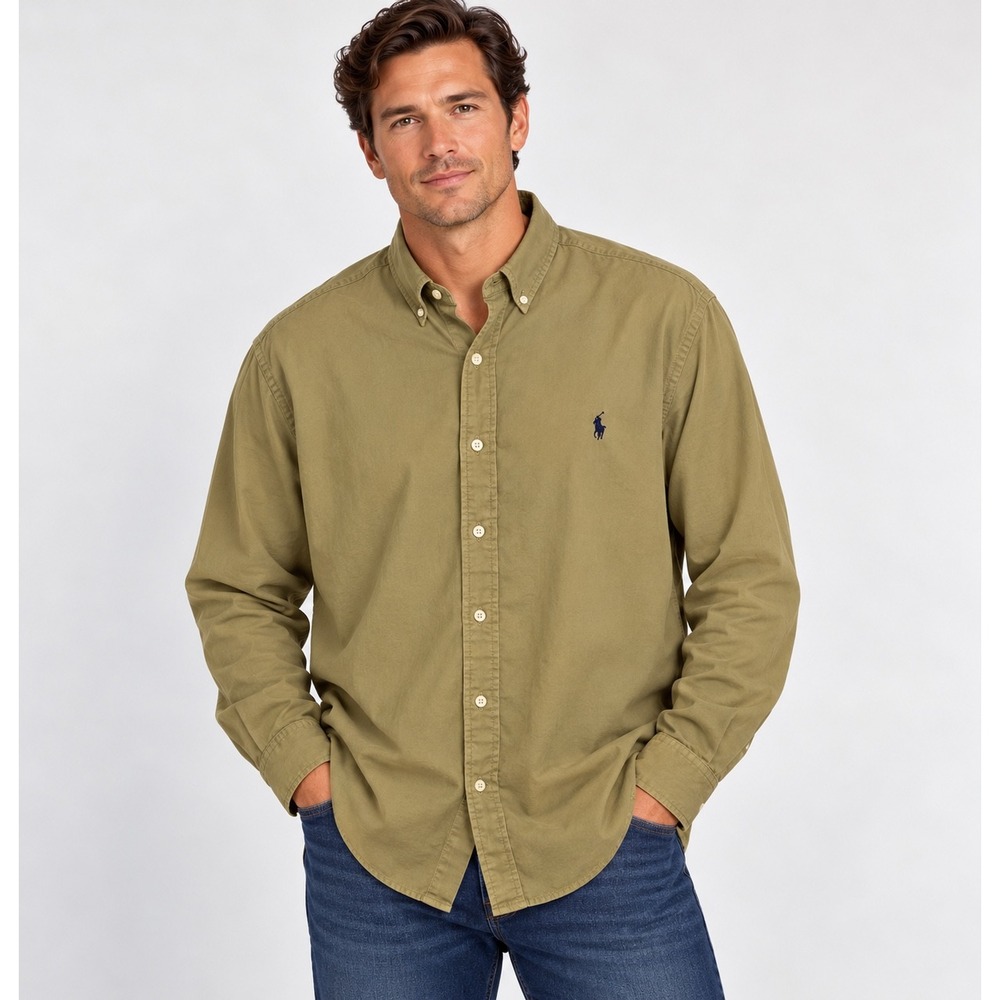 Polo Ralph Lauren Mens 2XLT Tan Khaki Oxford Button Down Shirt Big & Tall